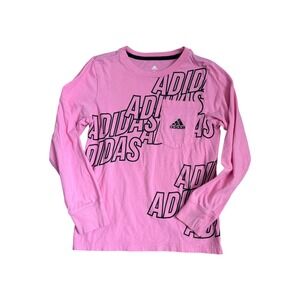 Adidas Girls Pink Long Sleeve Graphic Logo T-Shirt Chest Pocket Size S 8